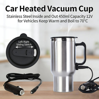 Car Electric Kettle 12V – Stainless Steel Travel Heating Cup with Auto Shut-Off, 450ml & 500ml Portable In-Car Water Heater for Hot Water, Tea & Coffee – Cigarette Lighter Powered Road Trip Essential