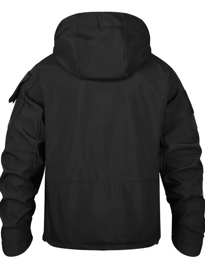 Men's Tactical Softshell Jacket - Hooded Multi-Pocket Windbreaker