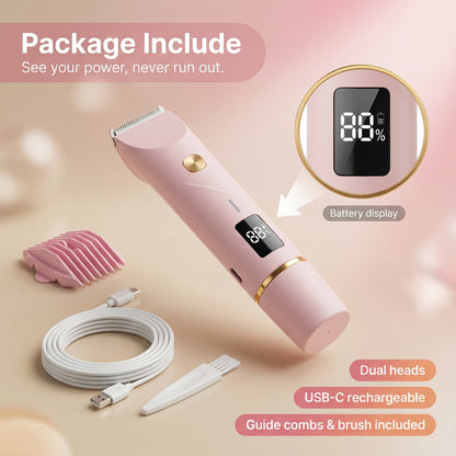 Electric Shaver & Bikini Trimmer for Women Dual Head USB Rechargeable – Multipurpose Face Body Hair Removal for Arms Legs Underarm, Portable Cordless Razor Pink Gift Set