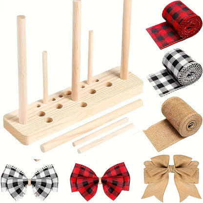 9-Piece Wooden Wreath & Bow Maker Crafting Tool Set, DIY Floral Wreath Molds with Wooden Sticks Rope Checkered Fabric, Party Decoration Craft Supplies for Holiday