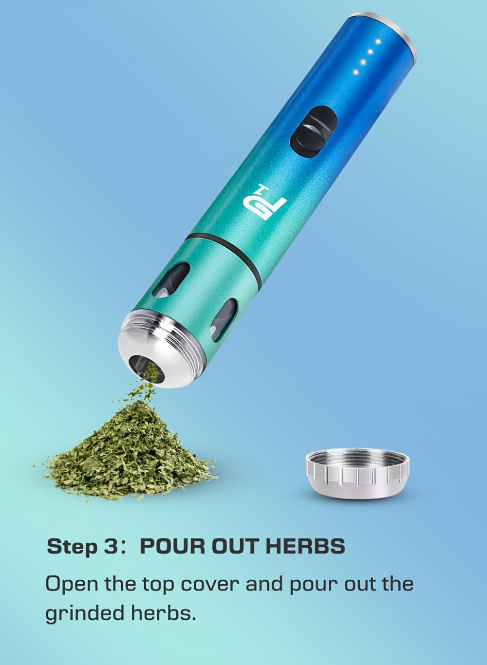 Electric Herb Grinder USB Rechargeable – Portable Spice Mill with One-Button Operation, Travel Bag, Funnel & Cleaning Brush | 4 Colors Available