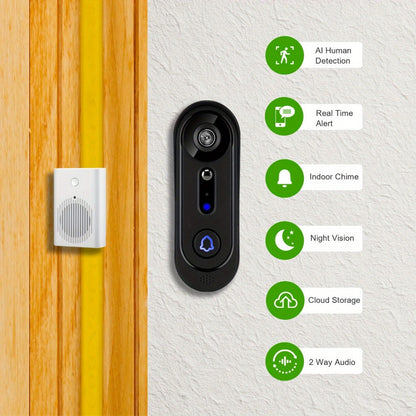 Smart Doorbell Camera 1080P HD Wireless Battery Powered – Night Vision, Motion Detection, Two-Way Audio, Indoor Chime, Cloud Storage & Real-Time Alerts, 2.4GHz WiFi Easy Install No Wiring Needed