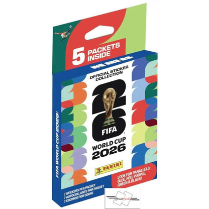 Panini FIFA World Cup 2026 Sticker Hanger Box – 35 Stickers 5 Packs with StreetCards Magnet, Blue Red Purple Green Black Parallel Soccer Collectible Gift