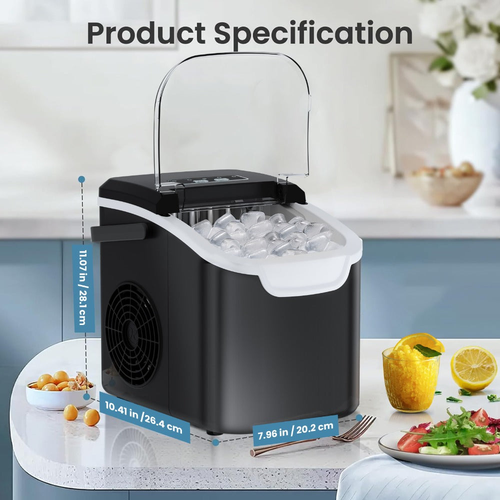 Pebble Ice Maker Countertop – 26 Lbs/24H, 2 Ice Cube Sizes, Sonic Bullet Ice Machine, Auto-Cleaning, Stainless Steel, Ice Scoop & Basket, Optional Descaler Kit for Home, Kitchen, Camping & RV