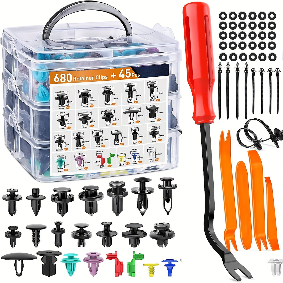 740pcs Of Tools, Universal Automotive Bumper Fixing Clips, Car Door Panel Clips, Push Fender Rivet Expansion Screws Replacement Kit, Automotive Fastener Assembly with Fastener Removal Tools