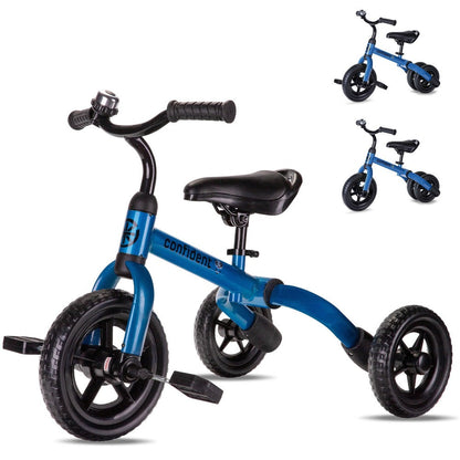 3-in-1 Foldable Toddler Tricycle Balance Bike with Detachable Pedals Training Wheels for Boys Girls Ages 2-5 Indoor Outdoor Ride On Toy Birthday Christmas Gift Blue Pink