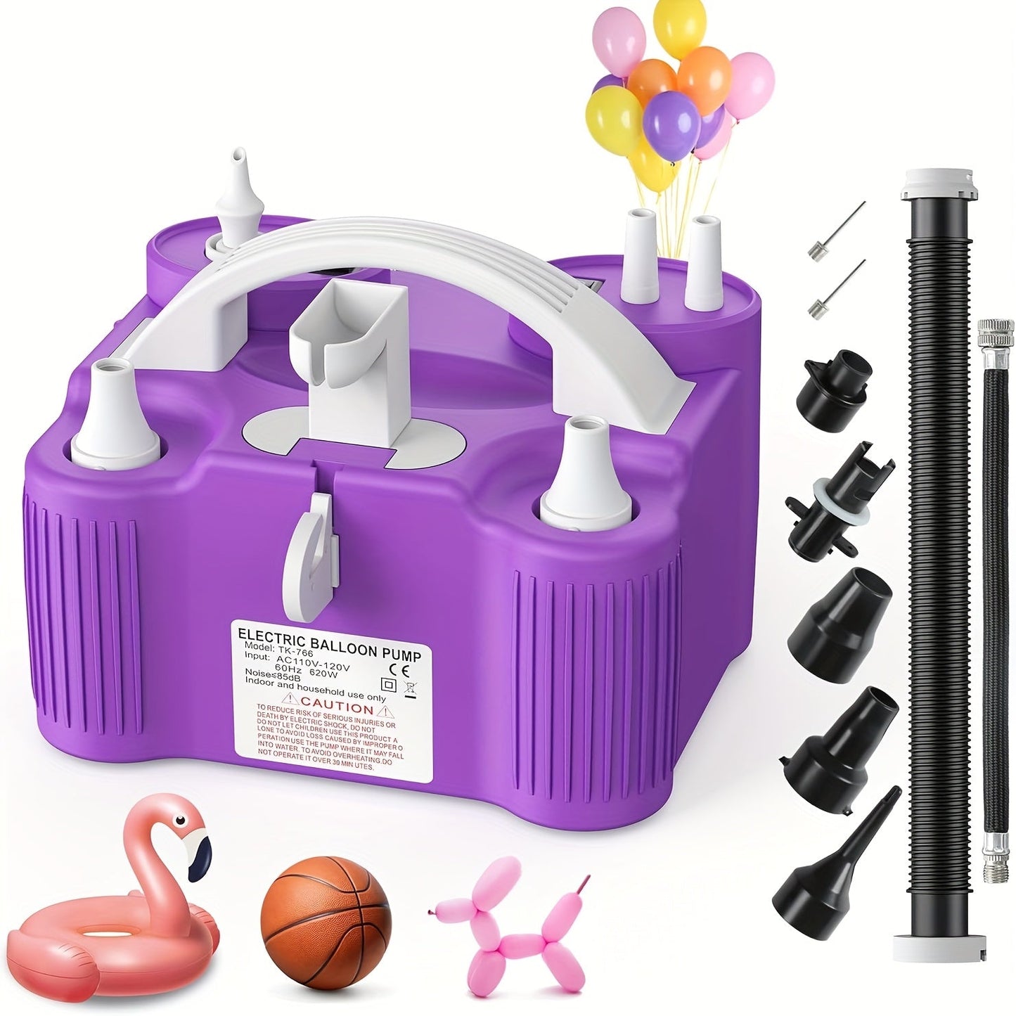 Electric Balloon Pump 4-in-1 with Triple Nozzles - Fast Inflator Deflator for All Balloons Latex Foil 260Q Mylar, Air Beds Pool Floats Yoga Balls Sports Balls, No Battery Required