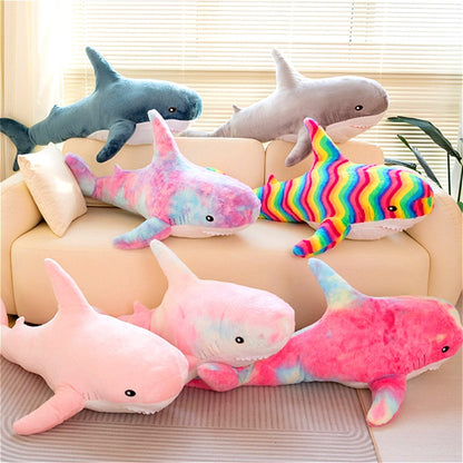Shark Stuffed Animal Plush Pillow 24 Inch – Jumbo Soft Cute Shark Plush Toy for Kids Boys Girls Adults, Ocean Sea Animal Cuddle Pillow, Birthday Christmas Holiday Gift, Blue Grey Rainbow Colors