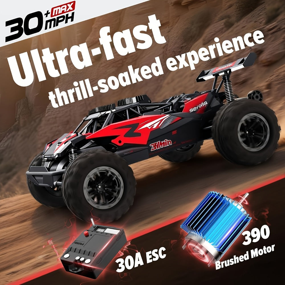 RC Monster Truck 1:18 Scale Alloy 2.4GHz Off-Road Remote Control Car with LED Headlights & All-Terrain Tires, High Speed 33KM/H – Birthday Gift for Kids Boys Girls Adults Ages 6+