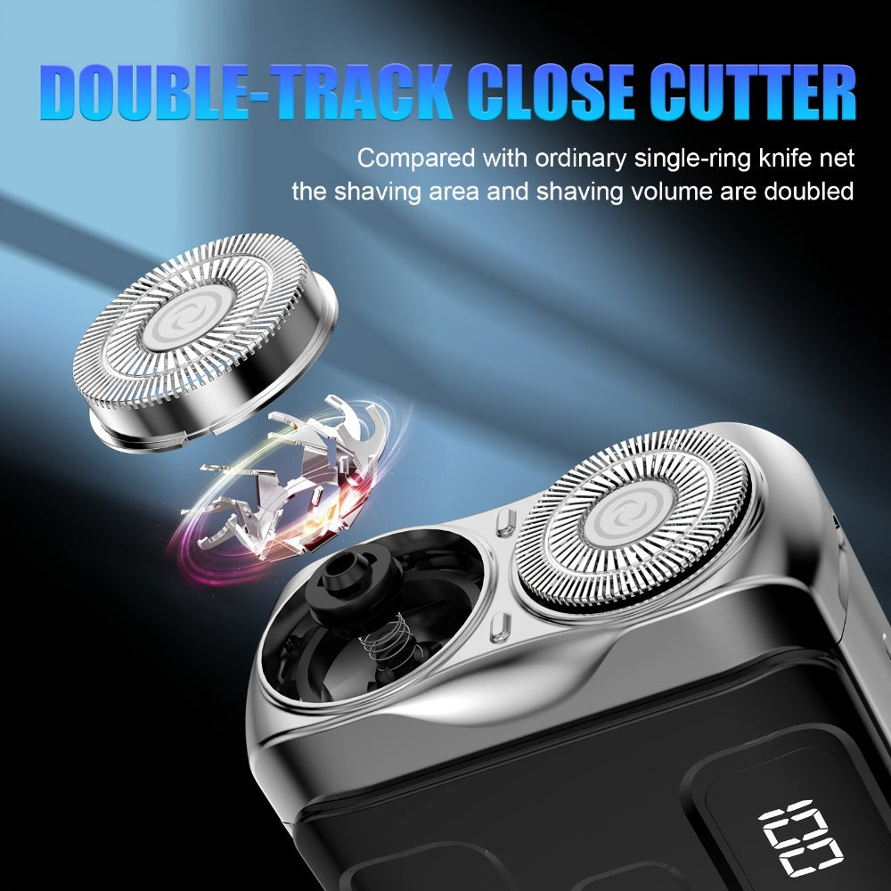 Mini Travel Shaver for Men Dual Floating Blade USB Rechargeable Compact Electric Razor with Digital Display Pocket Size Clean Shave Classic Black Gift for Him Holiday Christmas