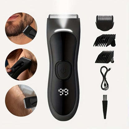 Waterproof Body Hair Trimmer for Men IPX6 Electric Groomer Replaceable Ceramic Blade - Full Body Manscaping Chest Groin Underarm Back Hair Shaver Wet Dry Black Purple Gift