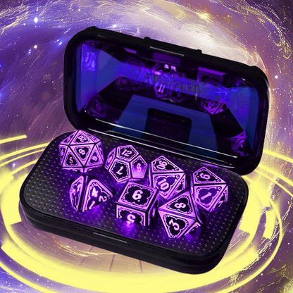 Glowing DnD Dice Set with Wireless Rechargeable Charging Case – 7-Piece LED Light Up Polyhedral Dice D4 D6 D8 D10 D12 D20 for Dungeons & Dragons, Pathfinder & Tabletop RPG, 6-Hour Battery, Mixed Blue Purple, Unique Gamer Gift