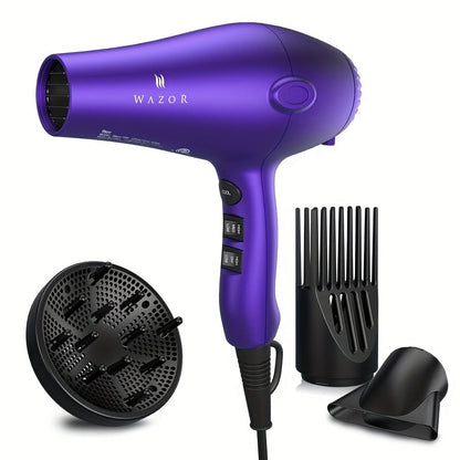 Lightweight Low Noise Ionic Hair Dryer 1875W Ceramic Negative Ion - 3rd Gen Blow Dryer 2 Speed 3 Heat Cool Shot Diffuser Concentrator Comb for Women Purple
