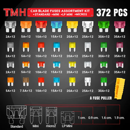 372/544pcs Car Fuse Assortment Kit 96 Standard Blade Fuses Automotive 96 Mini Fuses 96 LP Mini 84 Micro2 Fuse 1 Puller for Auto RV Truck Boat (2A 5A 7.5A 10A 15A 20A 25A 30A 35A)