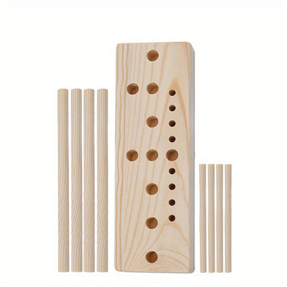 9-Piece Wooden Wreath & Bow Maker Crafting Tool Set, DIY Floral Wreath Molds with Wooden Sticks Rope Checkered Fabric, Party Decoration Craft Supplies for Holiday