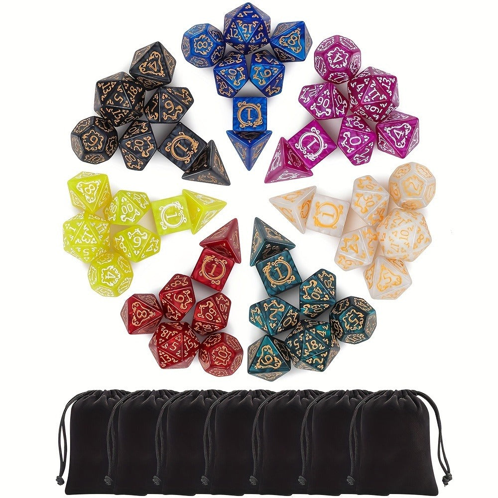 DnD Dice Set 49pcs Dragon Pattern Polyhedral Dice 7 Sets with Pouches – D4 D6 D8 D10 D12 D20 for Dungeons & Dragons RPG MTG Tabletop Games, 7 Colors Acrylic Gamer Gift