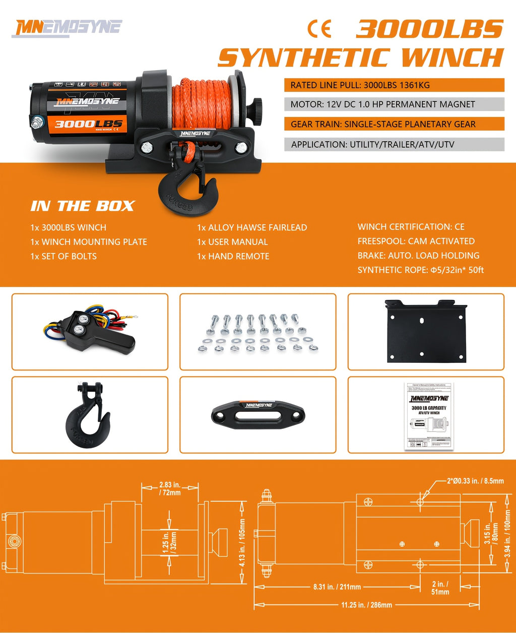 14500lb/13000lb/4500lb/3000lb Electric Winch 12V Winch Steel Cable Synthetic Rope 4WD/4X4 Offroad Towing Trucks Trailers SUVs Offroad Recovery Robust Construction For SUV Trailer Boat Winch ATV UTV ATV Winch Kit
