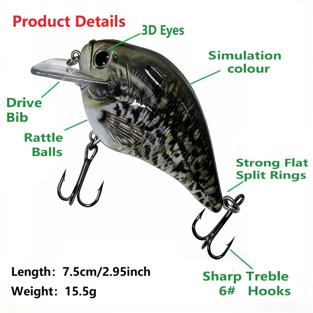 Crankbait Fishing Lures 5-Pack – 2.95inch 15.5g Deep Diving Fat Body Wobbler, Slow Sinking Hard Bait for Bass, Trout & Walleye in Freshwater & Saltwater