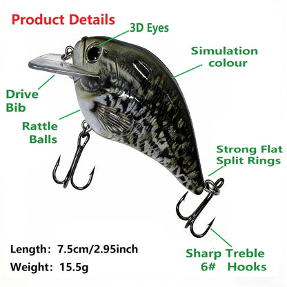 Crankbait Fishing Lures 5-Pack – 2.95inch 15.5g Deep Diving Fat Body Wobbler, Slow Sinking Hard Bait for Bass, Trout & Walleye in Freshwater & Saltwater