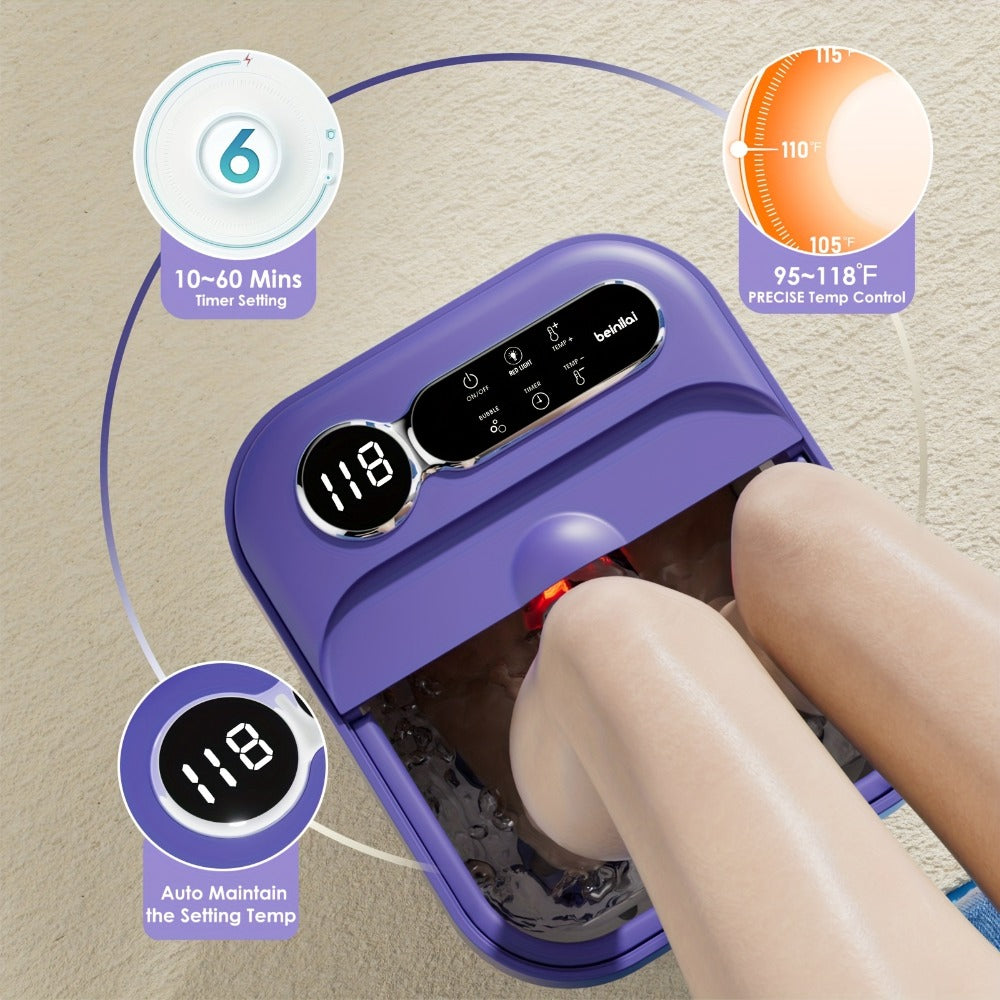 Foot Spa Bath Massager with Heat and Bubbles – Foldable Electric Foot Soak Tub with Automatic Heating, Bubble Massage, Relaxation Therapy for Home Use