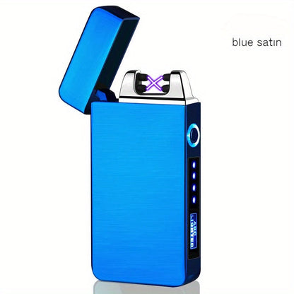 USB Electric Lighter Dual Arc Plasma – Windproof Flameless Rechargeable Lighter with LED Power Display, Touch Sensor, Metal Body, Ideal for Outdoor Camping Candles Holiday Gift (No Battery Required)