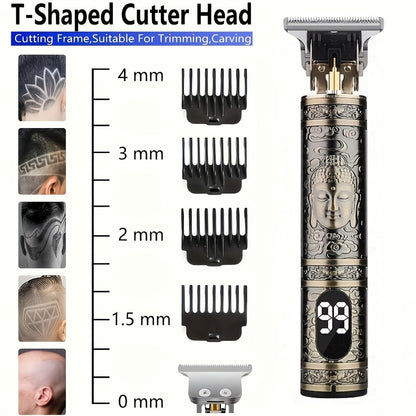 Professional Hair Clipper with LCD Display Vintage Oil Head Fade & Carving Hair Cutting Machine - Precision Trimming for Barbers & Home Use, Unique Dragon & Buddha Head Designs, Rechargeable