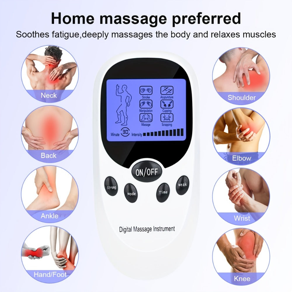 TENS EMS Dual Channel Muscle Stimulator Massager – 8 Electrodes for Back, Shoulder & Knee Pain Relief, Muscle Recovery, Portable Electric Pulse Therapy Device