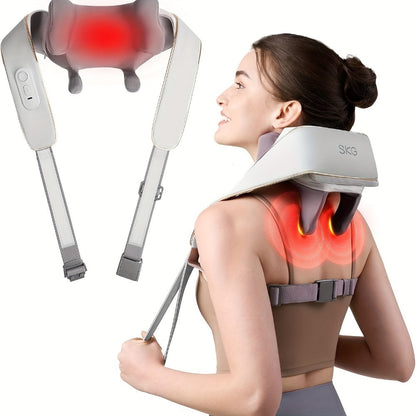 Wearable Neck & Shoulder Massager with Heat – 6D Bionic Hand Kneading Trapezius Massager, 9 Modes 3 Intensities 40-45°C Heat, Hands-Free Deep Tissue Massage for Home & Office, Gift for Women Men Mom