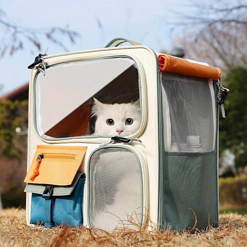 Cat Carrier Backpack with Pet Collar Set - Ventilated Breathable Travel Backpack for Cats and Dogs Under 27lbs, Spacious 11.89 Gallon Capacity, Airline-Friendly Portable Pet Bag for Outdoor Hiking