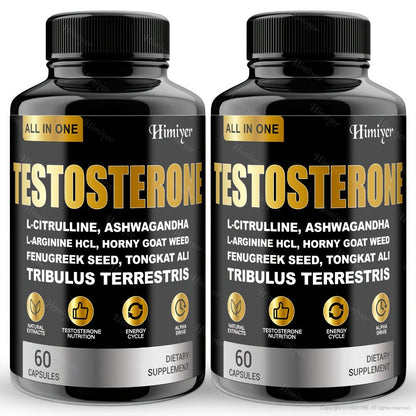 Tongkat Ali Testosterone Booster for Men with Tribulus, Fenugreek & L-Arginine - Plant-Based Natural Supplement for Strength, Libido, Nitric Oxide & Male Vitality - 60 Capsules 30-Day Supply
