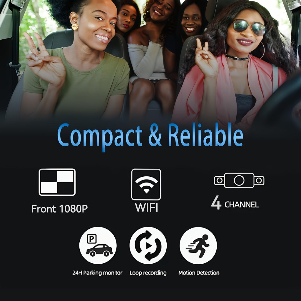360° 3/4-Lens WIFI FHD 1080P Dash Cam for Cars, 1080P Front And 720P Left/Right/Rear Camera, Wide-Angle, Adjustable Lens, Audio, Loop Recording, G-Sensor, Enhanced Night Vision And Motion Detection - Free 64GB Memory Card for Extended Recording
