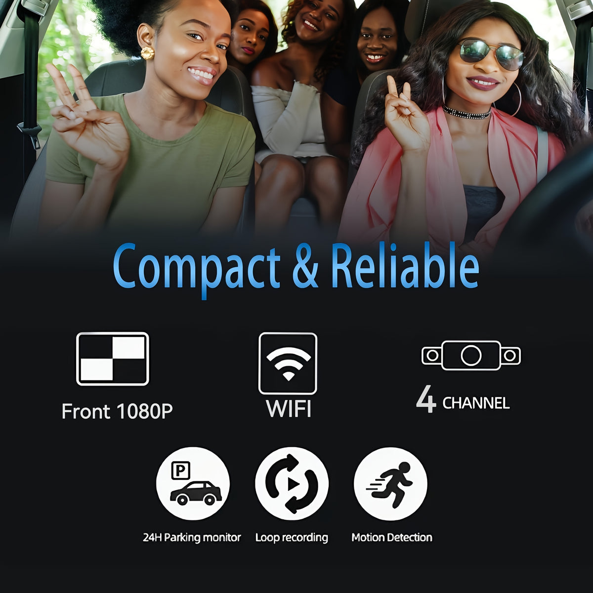 360° 3/4-Lens WIFI FHD 1080P Dash Cam for Cars, 1080P Front And 720P Left/Right/Rear Camera, Wide-Angle, Adjustable Lens, Audio, Loop Recording, G-Sensor, Enhanced Night Vision And Motion Detection - Free 64GB Memory Card for Extended Recording