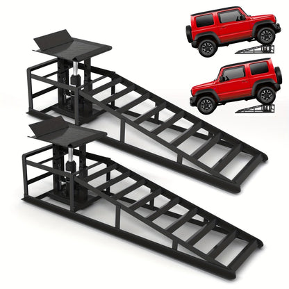 Hydraulic Car Ramps 2-Pack 11050 LBS 5T - Heavy Duty Iron Vehicle Lift Ramp 9"-14.2" for Oil Changes, Jack Support & Auto Maintenance