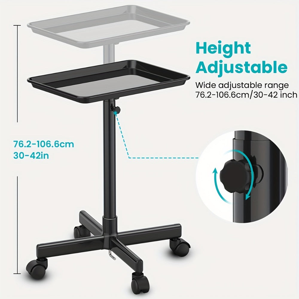 Salon Rolling Tray Cart with Wheels & Adjustable Height 30"-42" - Professional Trolley with Removable 18"x13" Tray, 360° Swivel Casters for Hair Stylist Tattoo Esthetician, Gold & Black