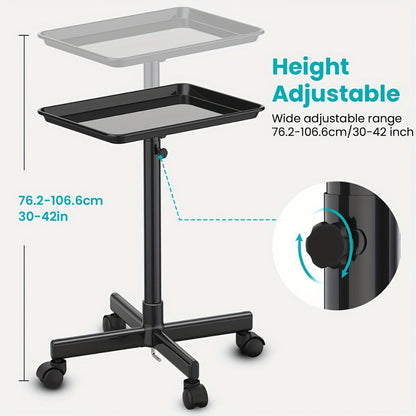 Salon Rolling Tray Cart with Wheels & Adjustable Height 30"-42" - Professional Trolley with Removable 18"x13" Tray, 360° Swivel Casters for Hair Stylist Tattoo Esthetician, Gold & Black