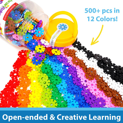 Brain Flakes Interlocking Disc Building Set 500 Pcs – STEM Construction Toy Kids Ages 3+ Creative Disc Blocks Storage Jar BPA-Free Safe Educational Birthday Christmas Gift Boys Girls