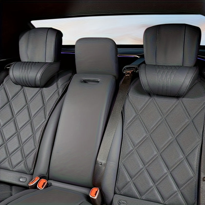 Luxury Car Neck Pillow, Napa Leather Headrest, Seat Cushion, Neck Support Pillow, Car Seat Cushion, Comfortable And Breathable, Lumbar And Neck Support, Exquisite Embroidery, Suitable for All Seasons, Car Interior Decorative Additions