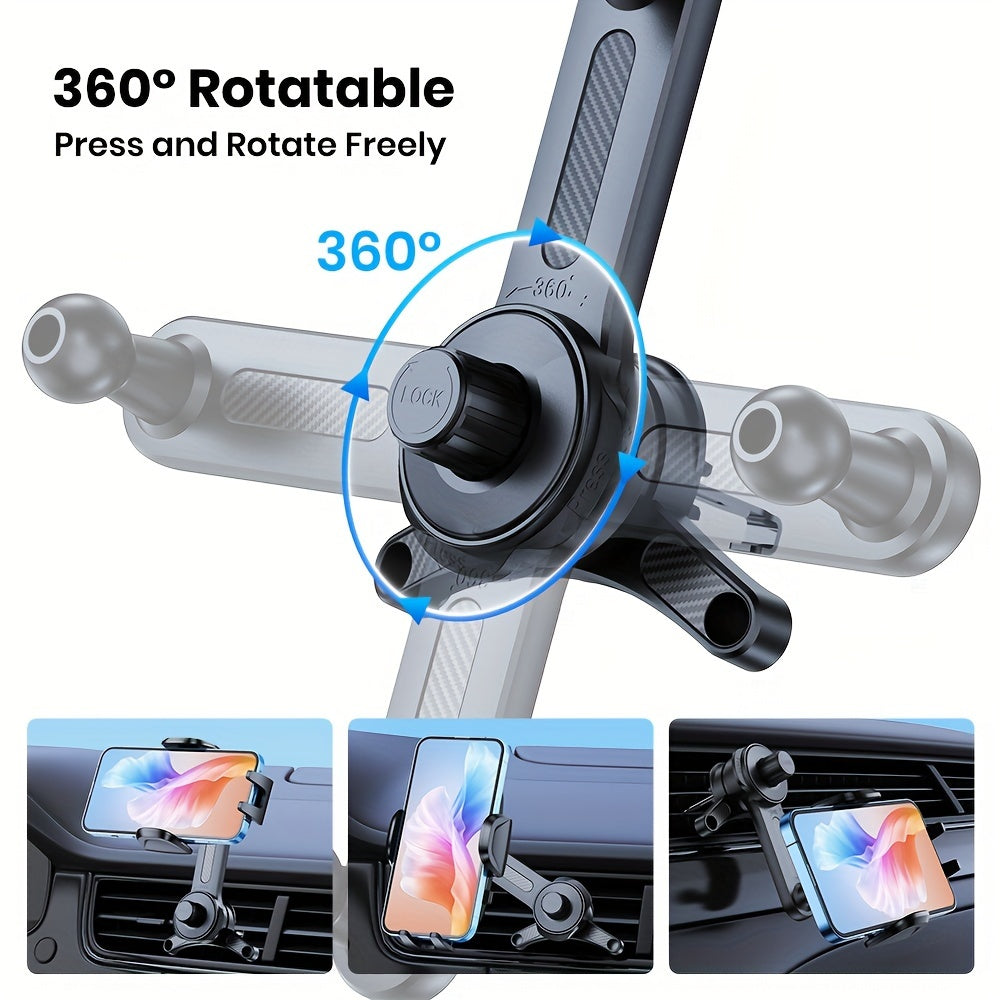TOPK D38T Car Phone Holder with Extended Arm & 3-Point Support, Adjustable Dashboard Mount with Extendable Metal Hook, Durable ABS Material for Secure Hands-Free Car Use