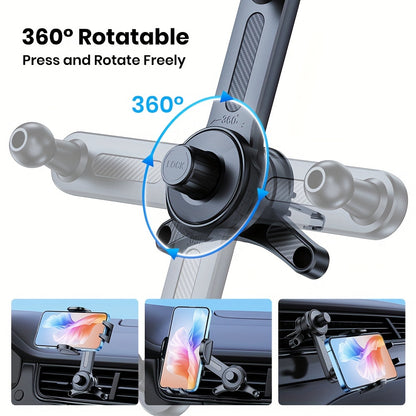 TOPK D38T Car Phone Holder with Extended Arm & 3-Point Support, Adjustable Dashboard Mount with Extendable Metal Hook, Durable ABS Material for Secure Hands-Free Car Use