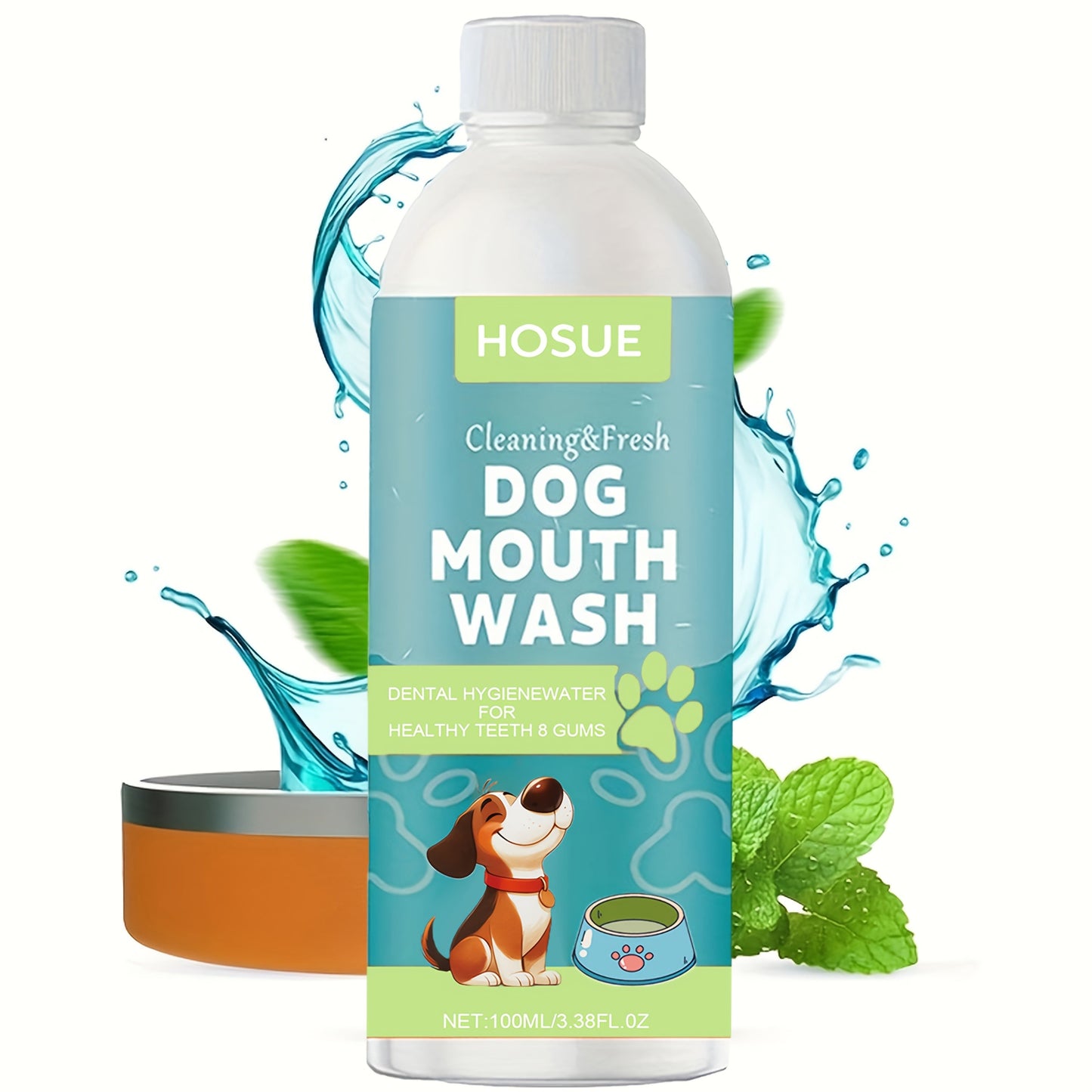 Dog Mouthwash for Fresh Breath with Peppermint Extract - Natural Dental Health Oral Care Liquid, Easy-to-Use Water Additive for Dogs, Freshens Breath & Supports Clean Teeth, 100ml / 3.38oz