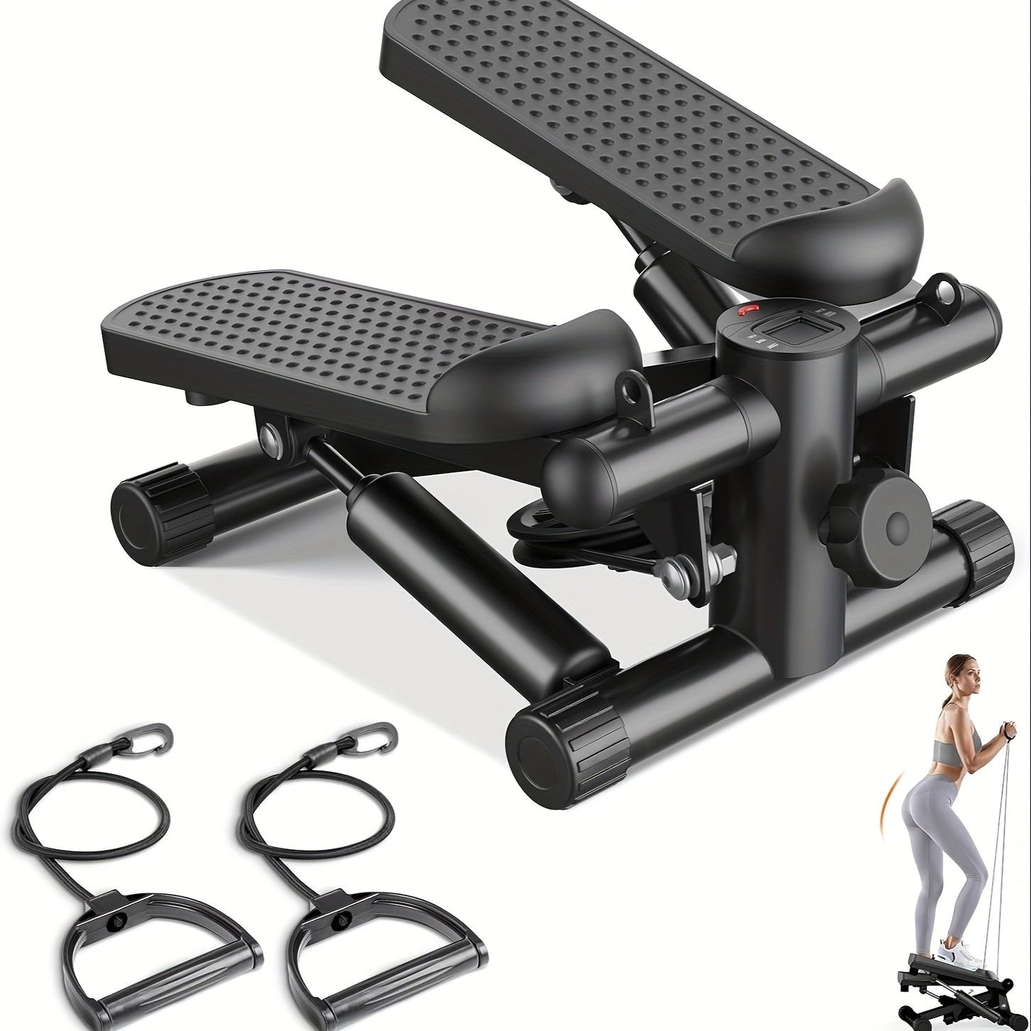 Mini Exercise Stepper Machine with Resistance Bands – Portable Twist Stair Stepper, 300lb Capacity, Full Body Trainer for Legs, Arms & Cardio – Home Workout Stepper, Orange, Black or Blue