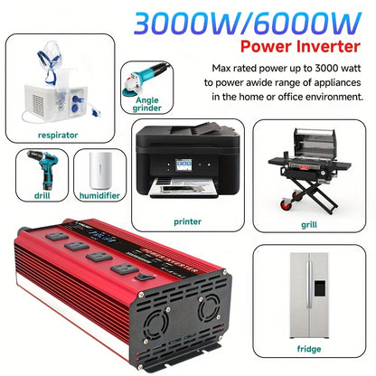 Car Power Inverter 200W / 1000W / 3000W - DC 12V to 110V AC Converter with LCD Display, Dual AC Outlets & Dual USB | For Car, Truck, Boat & Home