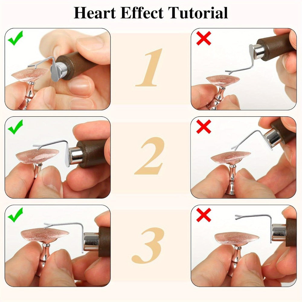 4-in-1 Y-Shaped Cat Eye Nail Magnet Stick Double Head - Heart & Multi-Pattern Magnetic Tool for Cat Eye Gel Polish Nail Art, Portable Professional Salon & Home DIY Nail Art Gift