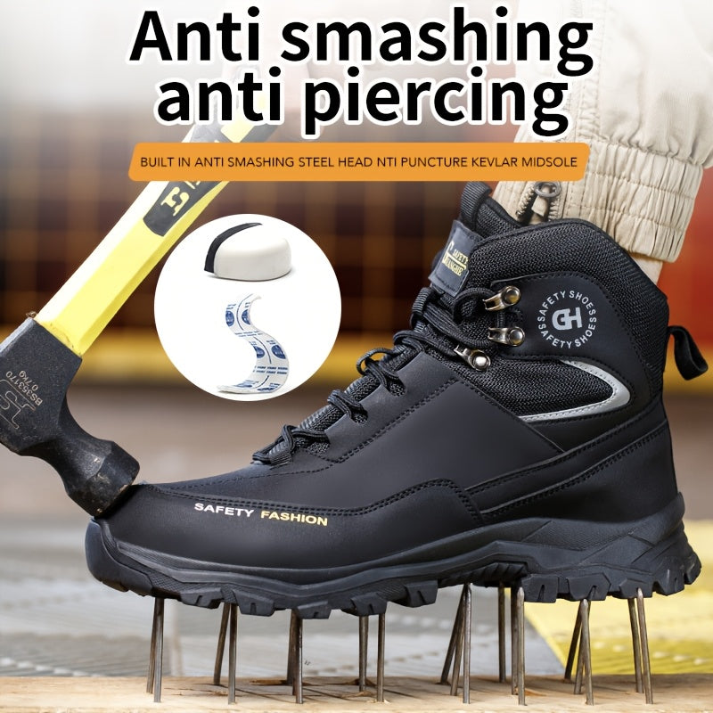 Men's Steel-Toe Work-Style Boots - Rubber Traction Sole and Cushioned Insole