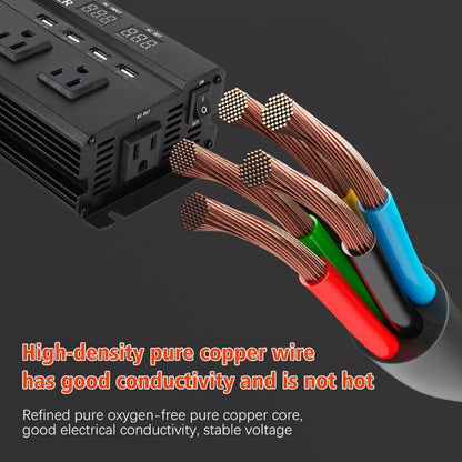 6600W Peak Pure Sine Wave Power Inverter 12V/24V DC to 110V AC – LCD Display, 4 USB Ports, US Outlets, 95% Efficiency for Car, Truck, RV & Solar
