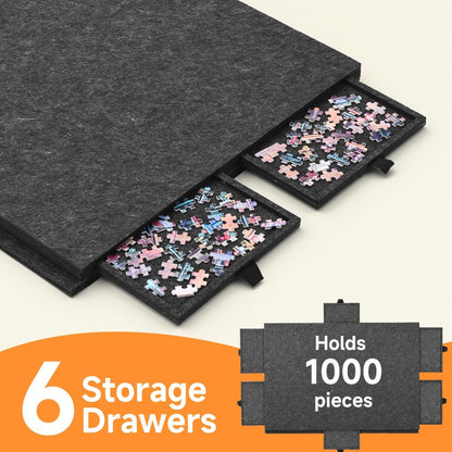 Jigsaw Puzzle Board with Felt Mat & 6 Sorting Drawers - Foldable Roll-Up Puzzle Saver Fits Up to 1000 Pieces | Portable Puzzle Storage Organizer for Adults Kids Family Game Night