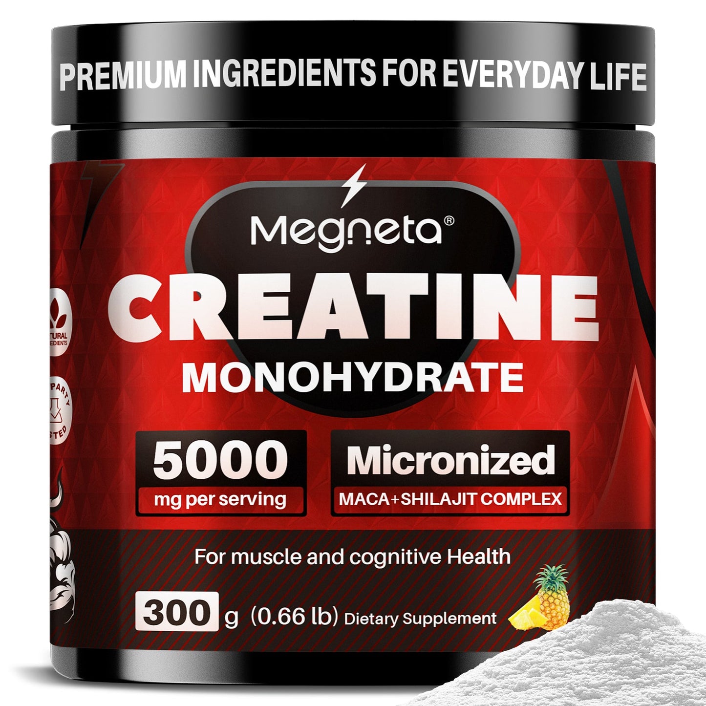 Micronized Creatine Monohydrate 5000mg Powder 300g 60 Servings – No Artificial Sweeteners or Flavors, Energy, Muscle Recovery & Mental Clarity