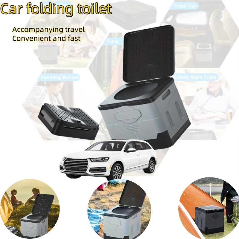 Foldable Camping Toilet Portable Porta Potty for Adults Kids with Lid Drain Hole Waterproof Thick PP Plastic Luggable Loo for Hiking Car Travel Outdoor Emergency Use Storage Box