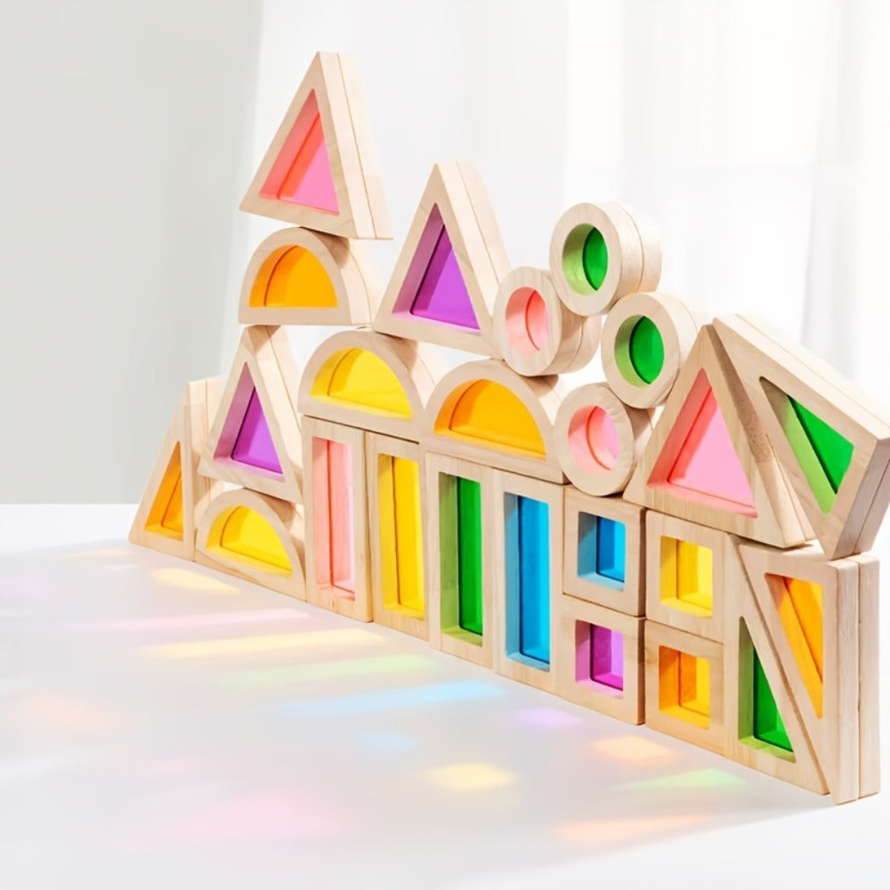 Translucent Acrylic Building Blocks for Kids – Colorful Geometric Construction Toy Set, Sensory Light Table Play, STEM Educational Toy for Toddlers, Birthday Holiday Gift for Boys & Girls Ages 3+