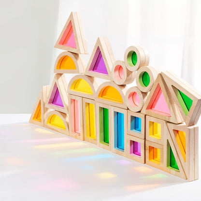 Translucent Acrylic Building Blocks for Kids – Colorful Geometric Construction Toy Set, Sensory Light Table Play, STEM Educational Toy for Toddlers, Birthday Holiday Gift for Boys & Girls Ages 3+